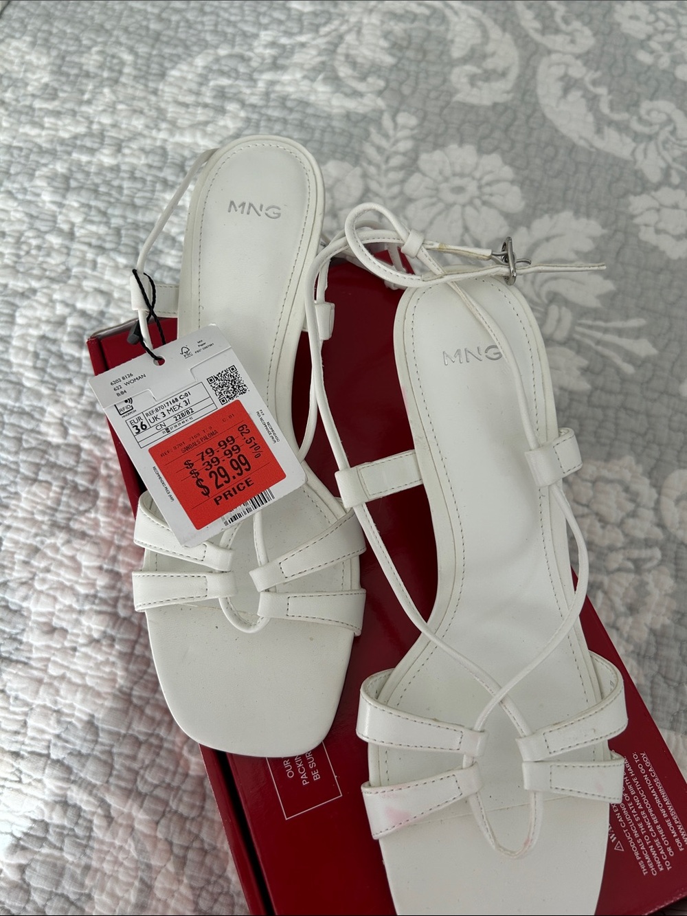 Mango White Strappy Lace-Up Square-Toe Sandals